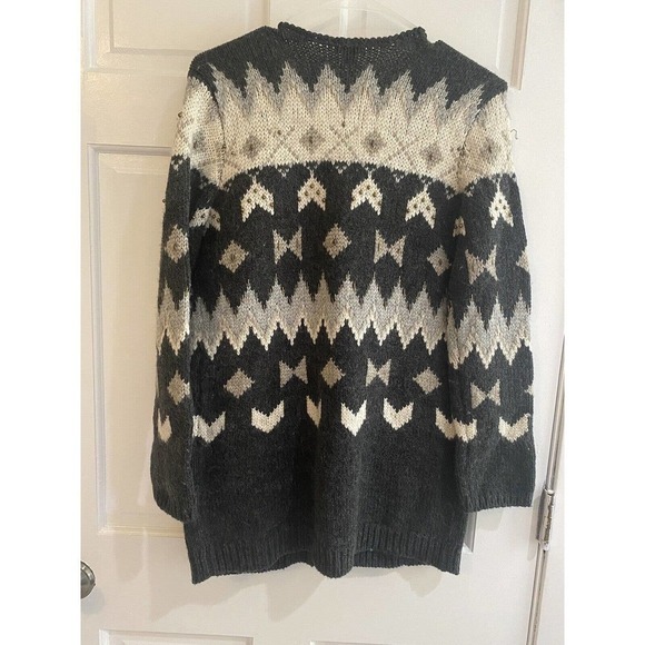 J JILL Wool Chunky Knit Southwestern Fair Isle Beaded Cardigan Sweater Size XS - Picture 9 of 14